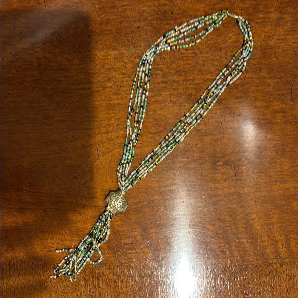 Green multi-strand seed bead necklace